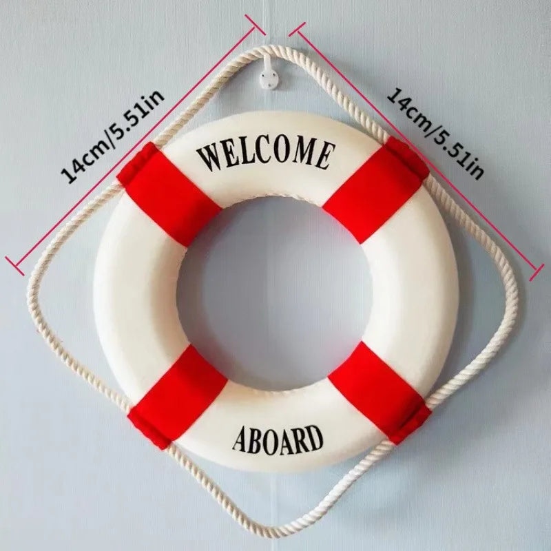 1PC Red Blue Life Buoy Decor - 5.5'' Nautical Style Statue | Home Room Desktop Scene Ornament