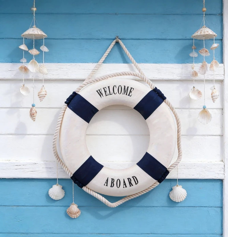 1PC Red Blue Life Buoy Decor - 5.5'' Nautical Style Statue | Home Room Desktop Scene Ornament