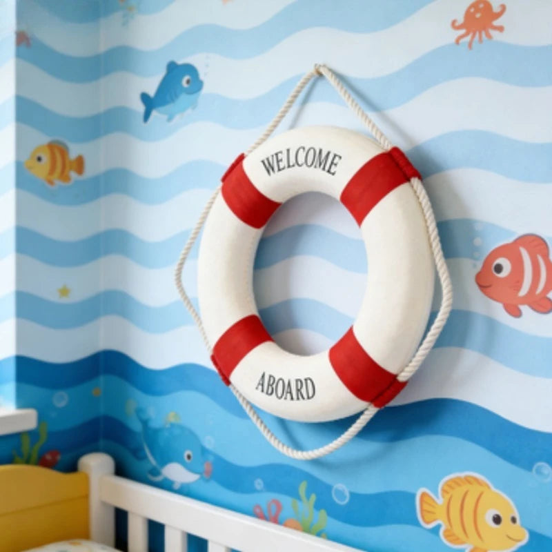1PC Red Blue Life Buoy Decor - 5.5'' Nautical Style Statue | Home Room Desktop Scene Ornament