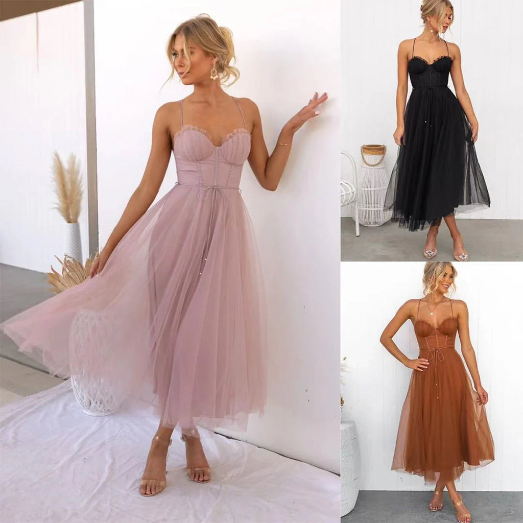 Damen Elegantes Kleid Mit Spaghettiträgern | Midi