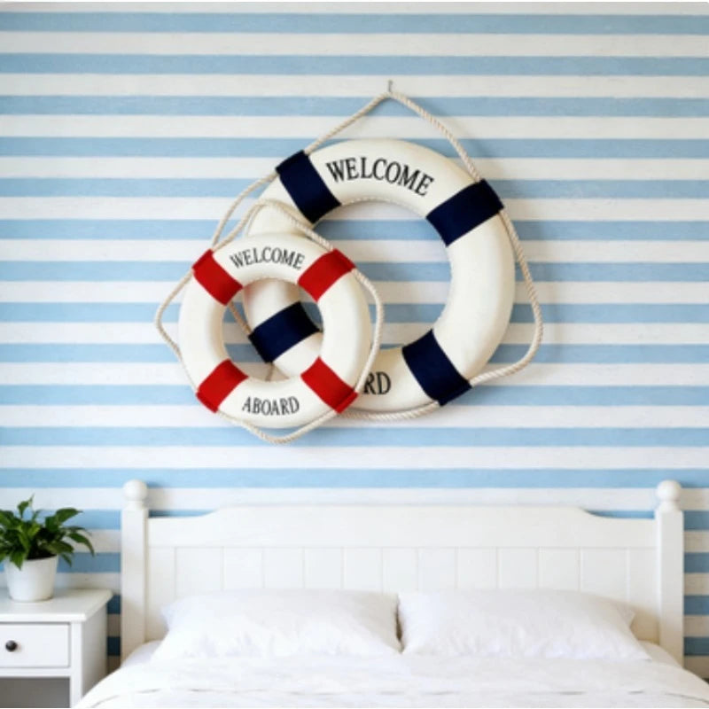 1PC Red Blue Life Buoy Decor - 5.5'' Nautical Style Statue | Home Room Desktop Scene Ornament