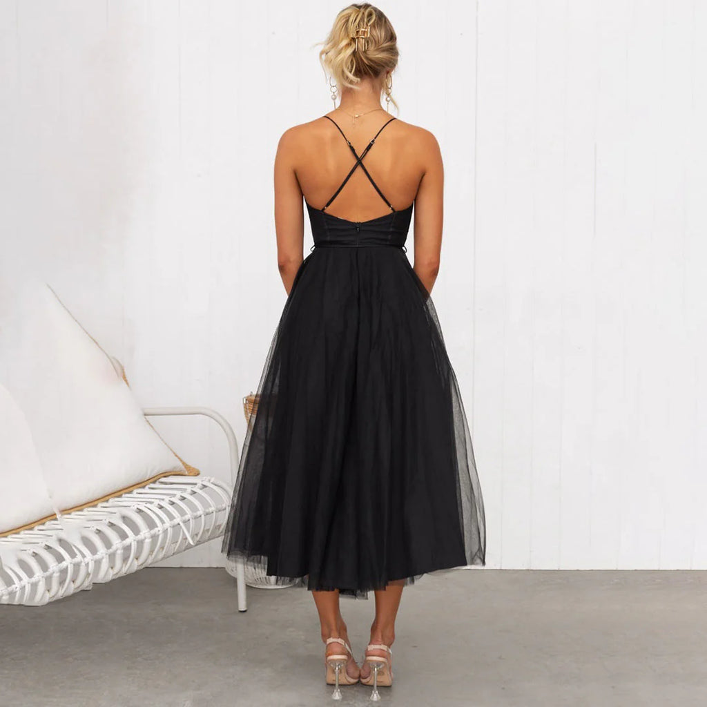Damen Elegantes Kleid Mit Spaghettiträgern | Midi