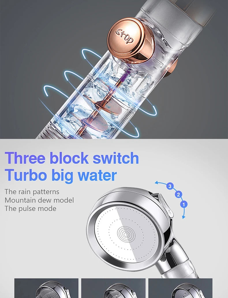 Turbocharged High Pressure Shower Head With 3 adjustable modes Rainfall Shower,Rainfall Spray For Bathroom Accessories