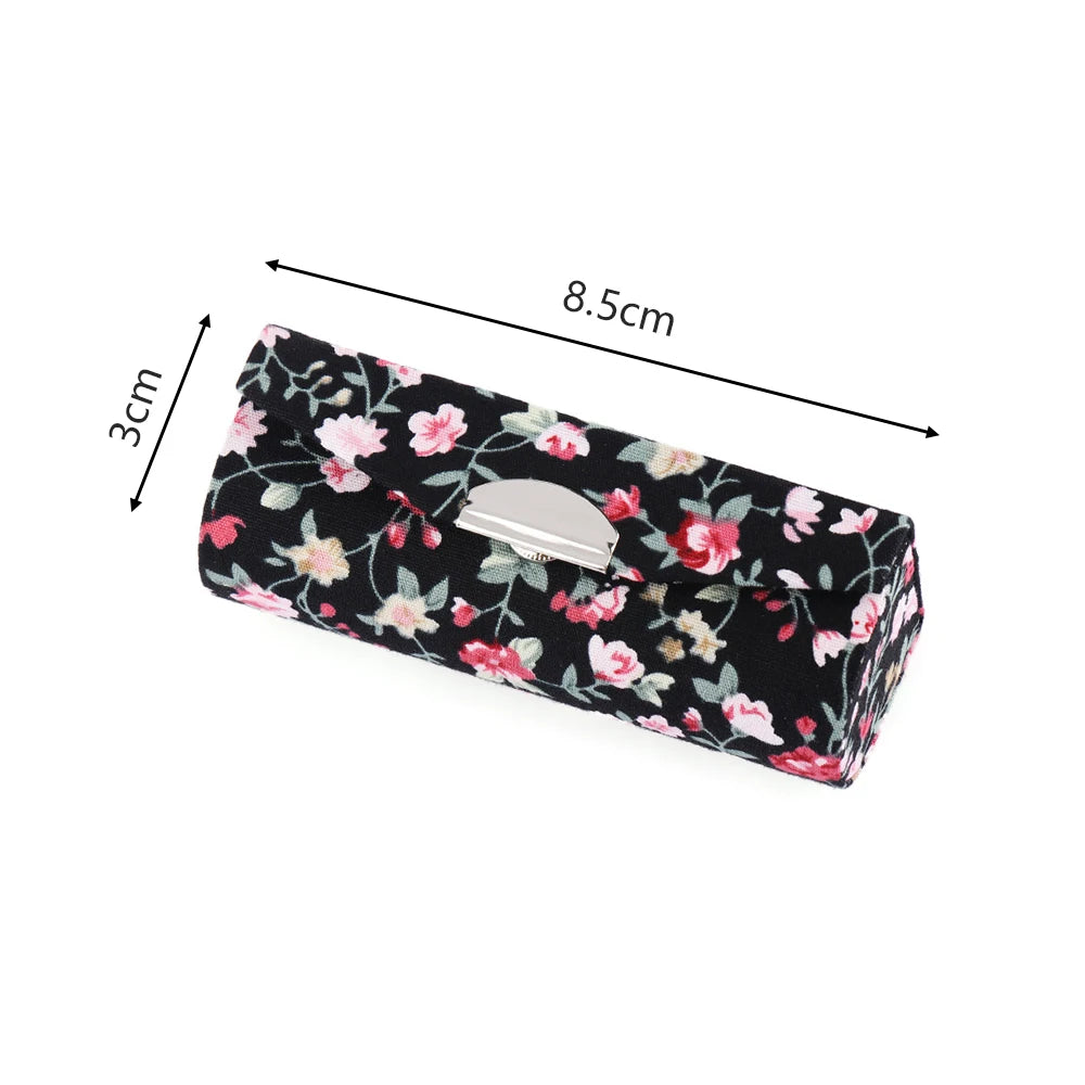 Retro Embroidered Flower Lipstick Case Mirror Packaging Lip Gloss Box Lipstick Holder Jewelry Makeup Storage Women Grils Gift