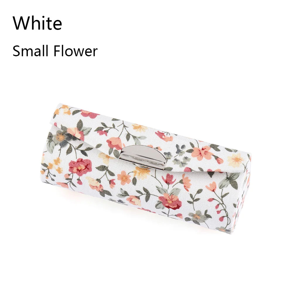 Retro Embroidered Flower Lipstick Case Mirror Packaging Lip Gloss Box Lipstick Holder Jewelry Makeup Storage Women Grils Gift