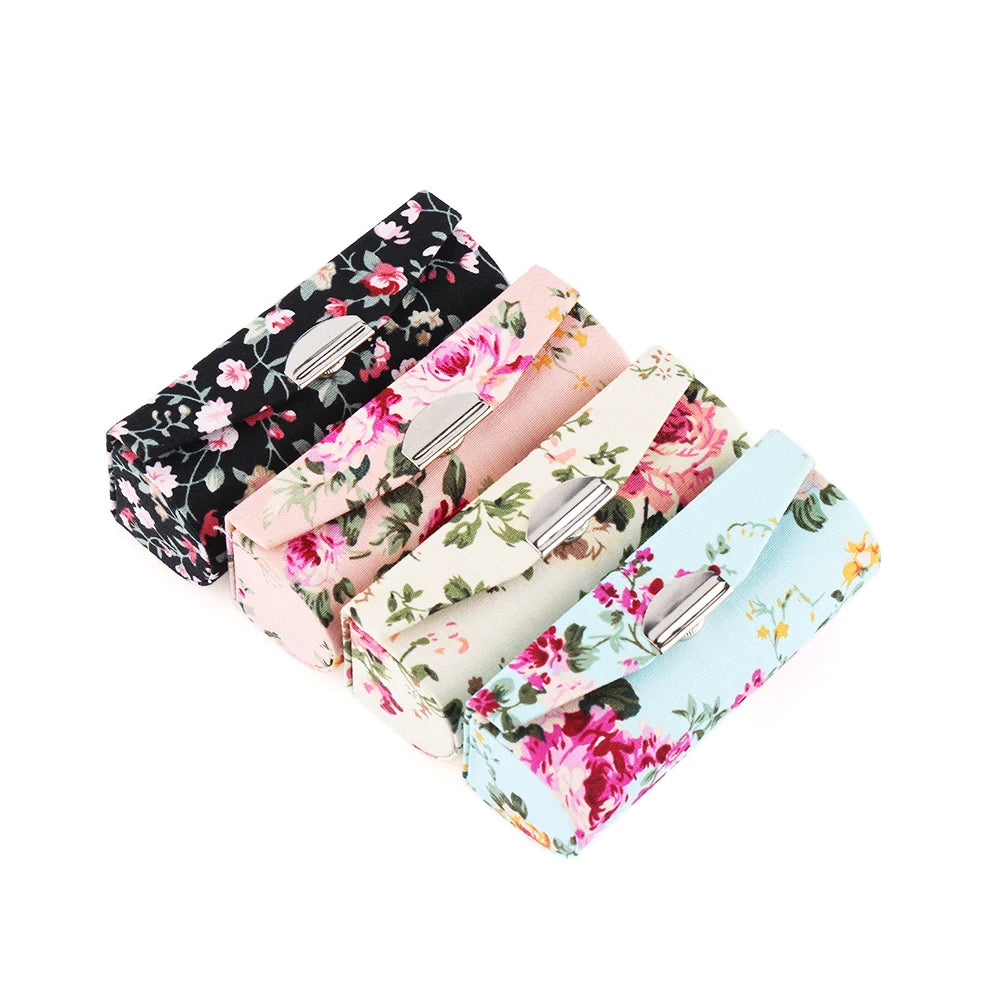 Retro Embroidered Flower Lipstick Case Mirror Packaging Lip Gloss Box Lipstick Holder Jewelry Makeup Storage Women Grils Gift