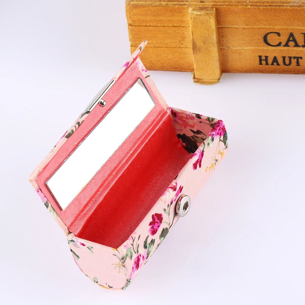 Retro Embroidered Flower Lipstick Case Mirror Packaging Lip Gloss Box Lipstick Holder Jewelry Makeup Storage Women Grils Gift