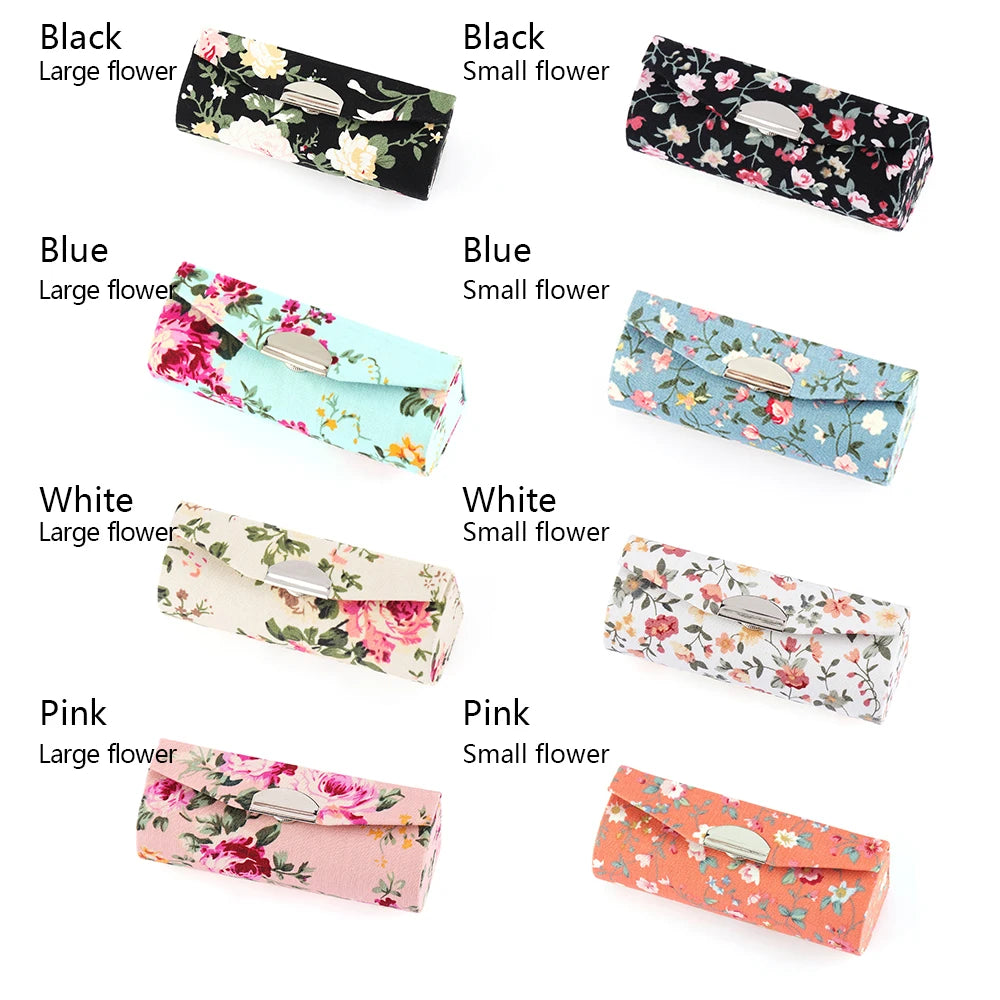 Retro Embroidered Flower Lipstick Case Mirror Packaging Lip Gloss Box Lipstick Holder Jewelry Makeup Storage Women Grils Gift