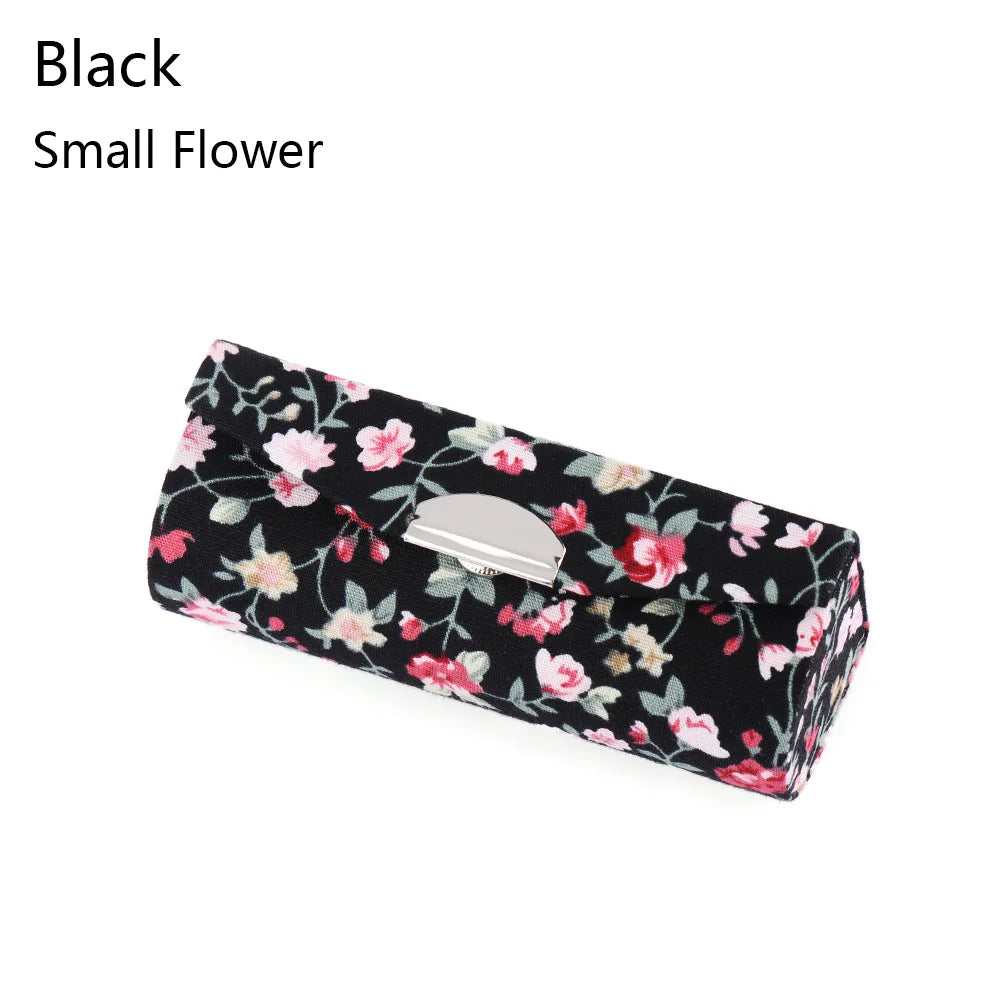 Retro Embroidered Flower Lipstick Case Mirror Packaging Lip Gloss Box Lipstick Holder Jewelry Makeup Storage Women Grils Gift