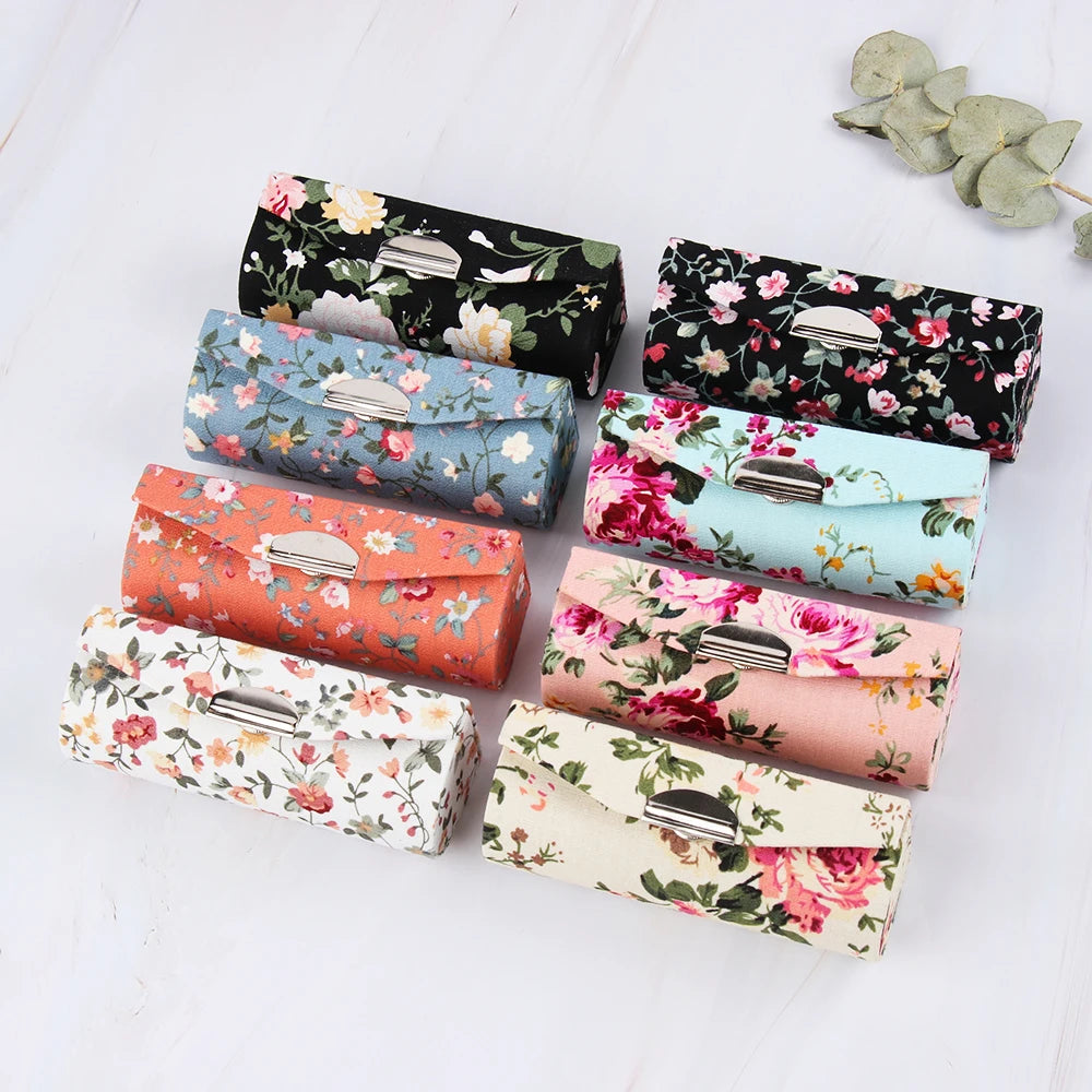 Retro Embroidered Flower Lipstick Case Mirror Packaging Lip Gloss Box Lipstick Holder Jewelry Makeup Storage Women Grils Gift