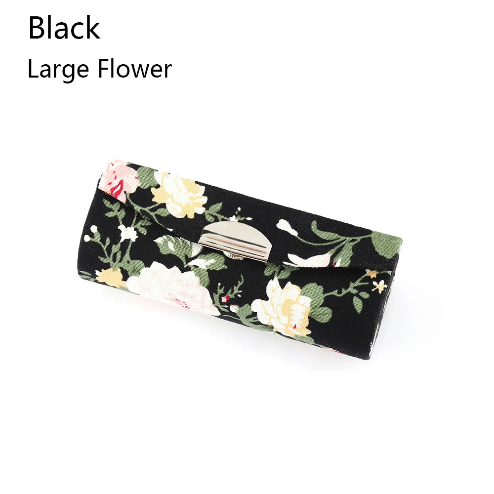 Retro Embroidered Flower Lipstick Case Mirror Packaging Lip Gloss Box Lipstick Holder Jewelry Makeup Storage Women Grils Gift