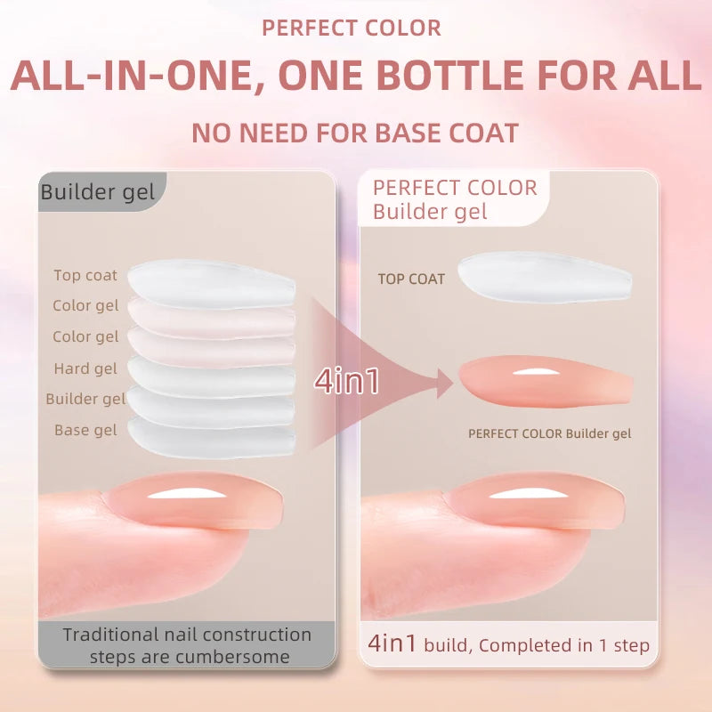 PERFECT COLOR  4-in-1 Builder Nail Gel,20g 12 Colors Rubber Base Gel Polish,Extension for DIY Salon Girls Home,Nail Art Brushes