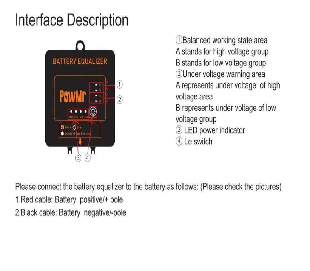 PowMr 24V48V Battery Balancer Voltage Equalizer for Lithium Iron Phosphate Battery Power Balances Voltage to Extend Battery Life