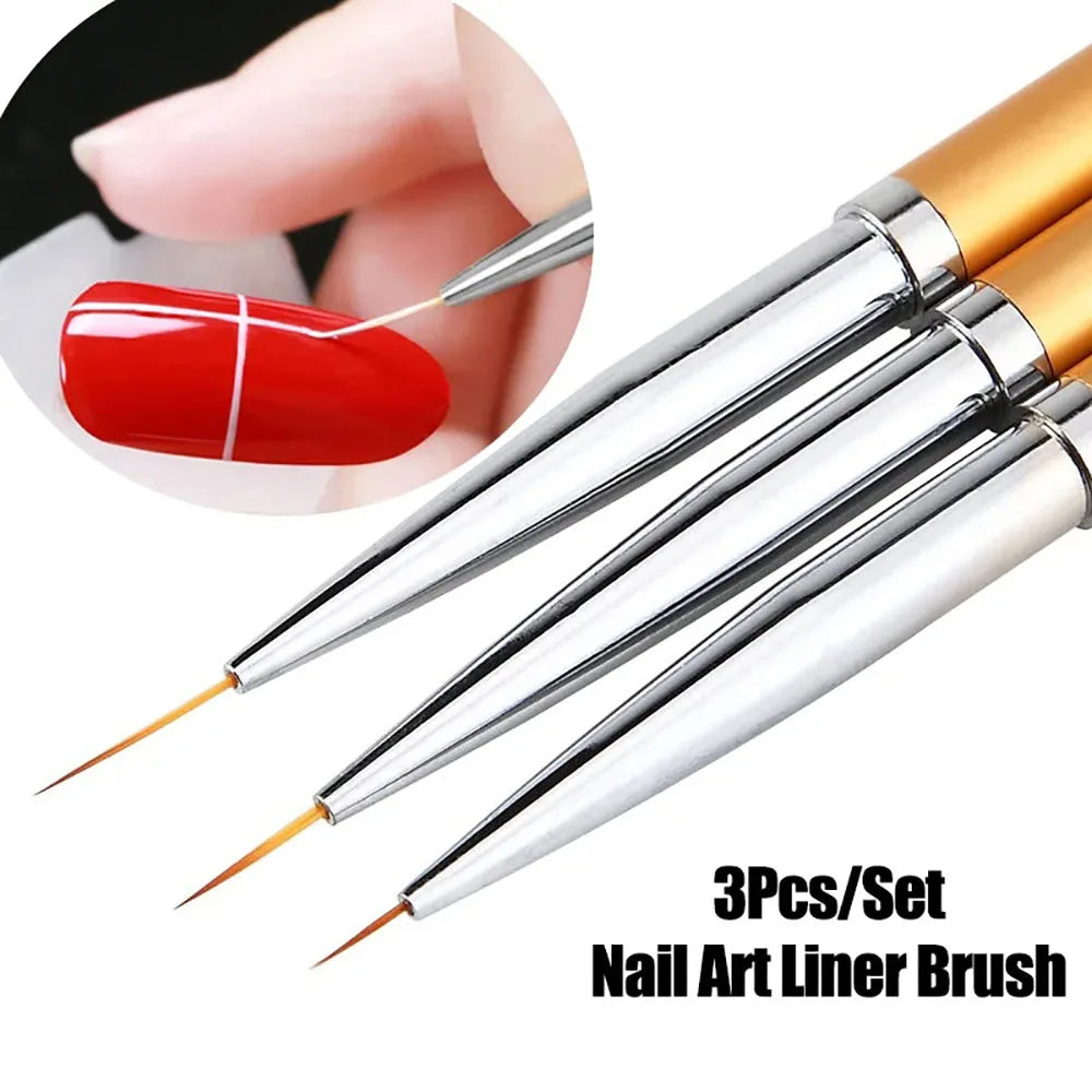LINMANDA 3 Pcs Nails Art Liner Brushes Nails Painting Brush Nails Art Brushes Nails Art Drawing Pen Manicure Tool For Salons