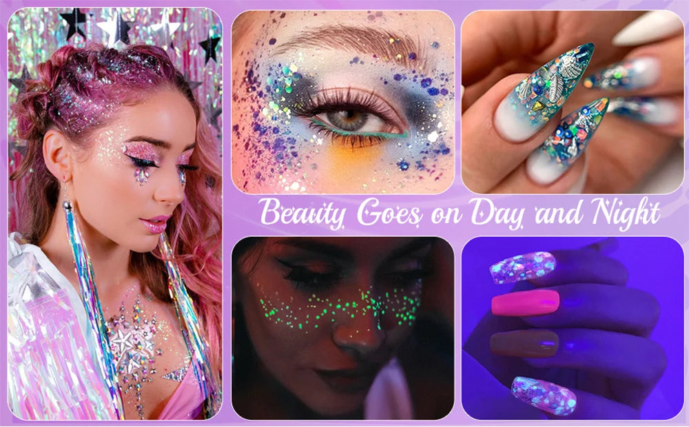 12 Colors Glitter Gel Makeup Glow in The Dark Body Glitter Gel UV Face Glitter for Women Festival Party Glitter Makeup Gel
