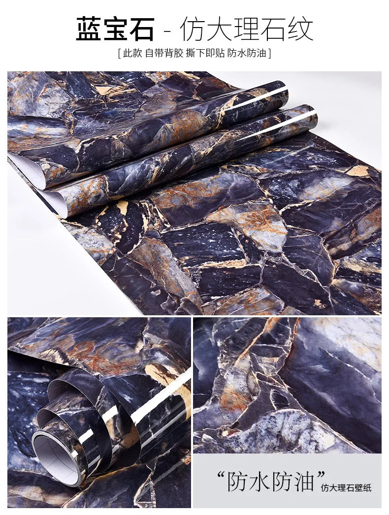 60cm Kitchen oil sticker self-adhesive marble pattern waterproof cabinet stove countertop wallpaper desktop bathroom renovation