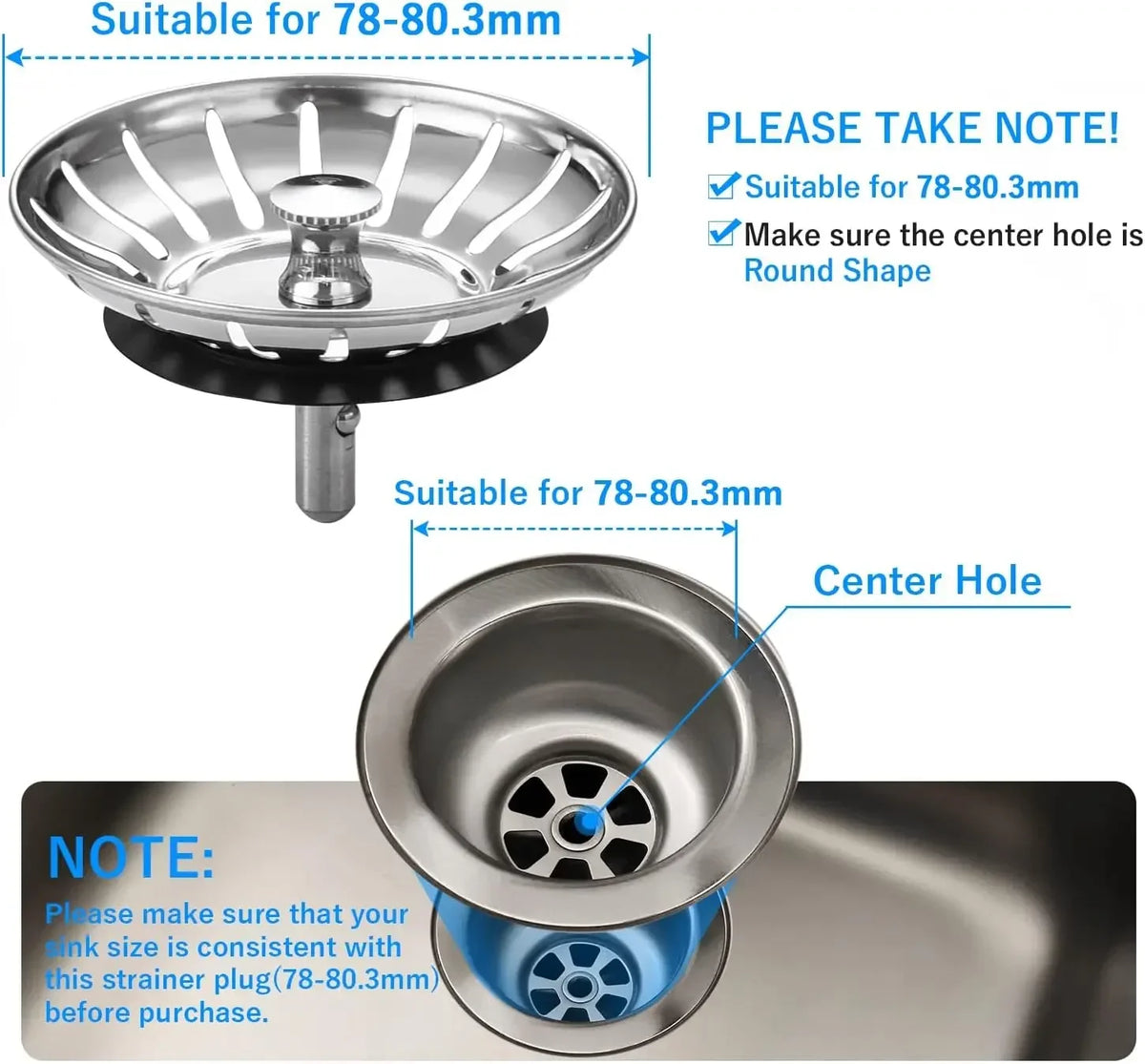 78/79/82/84mm Kitchen Sink Filter Hole Bathtub Hair Catcher Stopper Bathroom Sewer Drain Strainer Basin Sink Waste Filter Tool