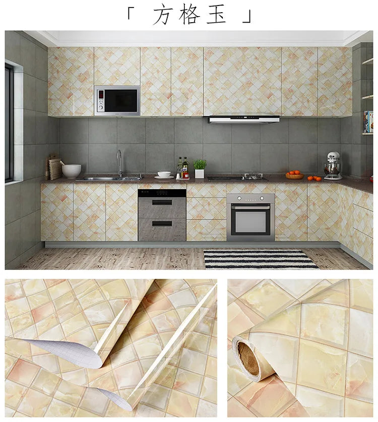60cm Kitchen oil sticker self-adhesive marble pattern waterproof cabinet stove countertop wallpaper desktop bathroom renovation