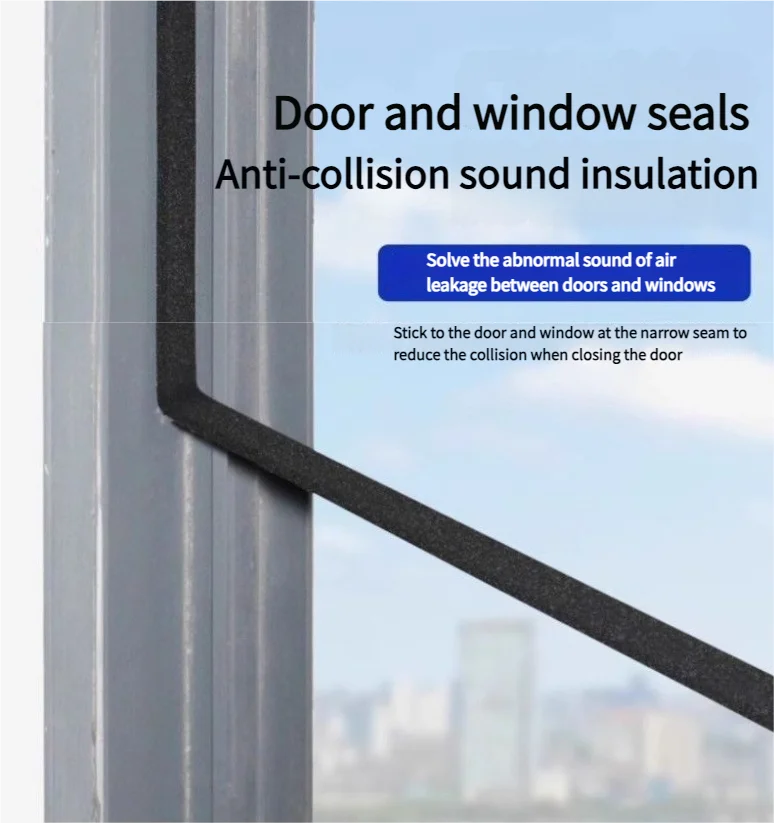 Black Soundproof Foam Tape for Single-Sided Sound Insulation, Shock Absorption and Door and Window Joint Filling