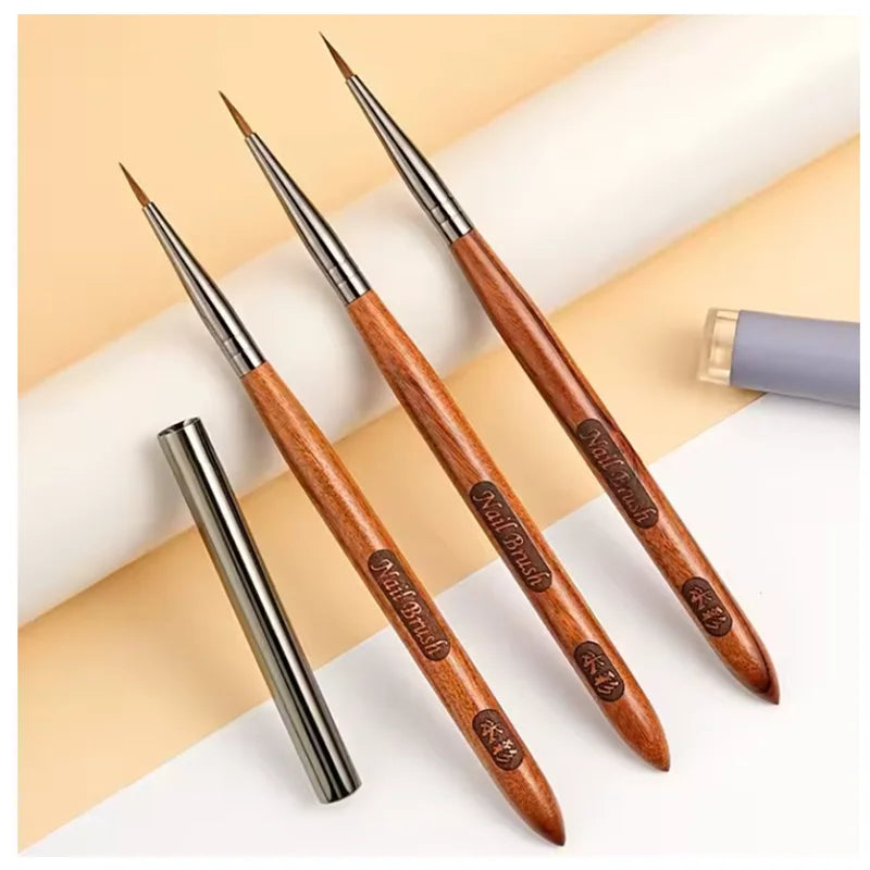 1Pc Sandalwood Handle Nail Liner Brush Nail Painting Pen Acrylic UV Gel Brushes Crystal Manicure Tool Nail Brush