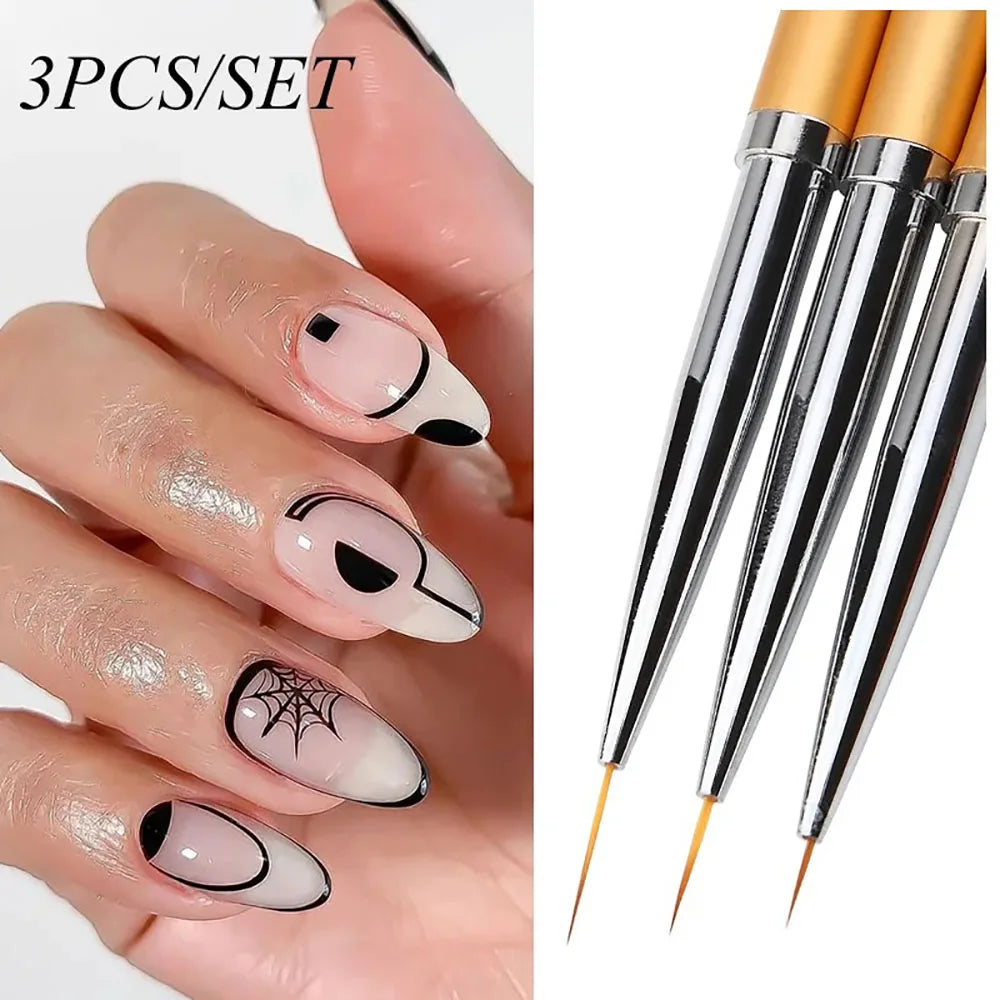 LINMANDA 3 Pcs Nails Art Liner Brushes Nails Painting Brush Nails Art Brushes Nails Art Drawing Pen Manicure Tool For Salons