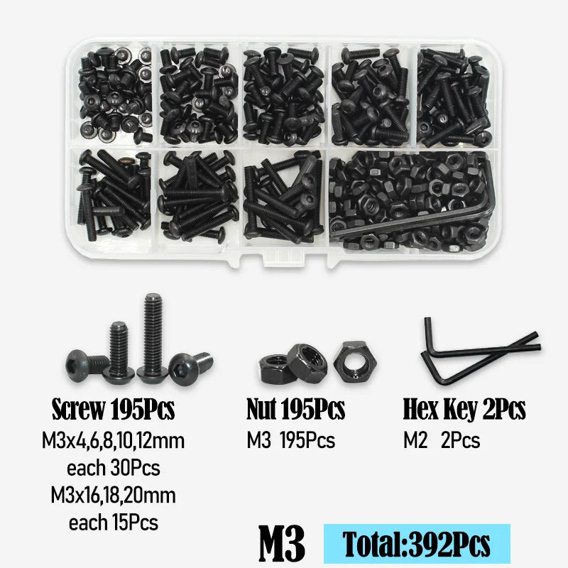 2510 to 142 Round Hex Cap Screw Kit M2 M2.5 M3 M4 M5 M6 Black 10.9 Grade Socket Button Head Allen Drive Machine Screws Bolt ISO7