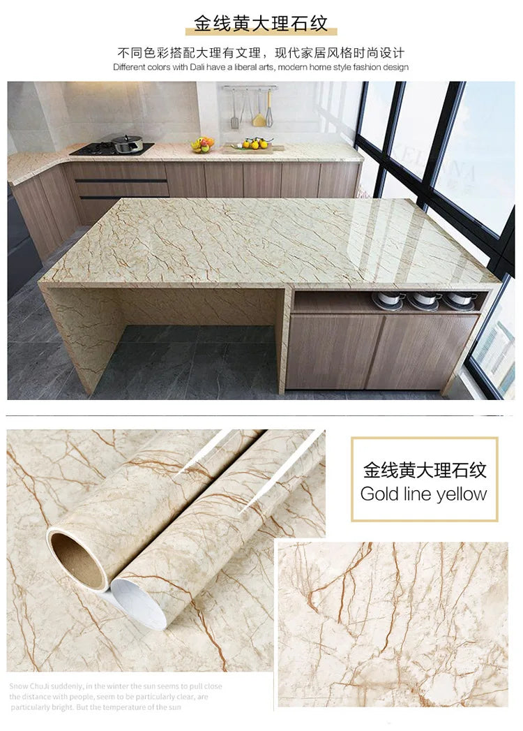 60cm Kitchen oil sticker self-adhesive marble pattern waterproof cabinet stove countertop wallpaper desktop bathroom renovation