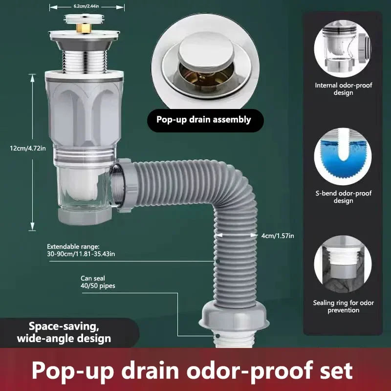 Flip Stainless Steel Washbasin Washbasin Sink Wall Drainage Pipe Kitchen Bathroom Universal Accessories Anti Odor Drainage Pipe