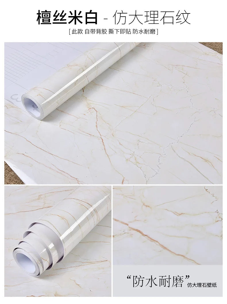 60cm Kitchen oil sticker self-adhesive marble pattern waterproof cabinet stove countertop wallpaper desktop bathroom renovation