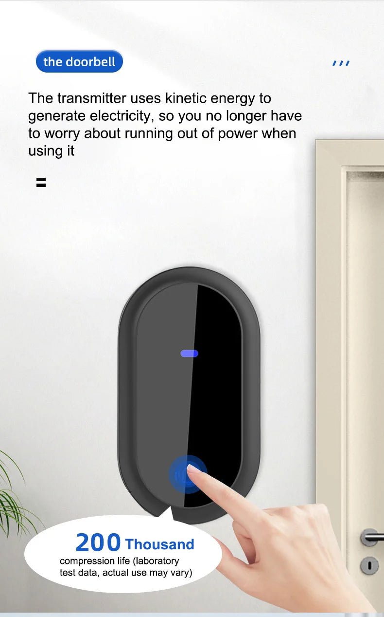 Outdoor Waterproof Long-Distance Self Powered Wireless Doorbell Without Battery Household RF433 Kinetic Door Bell