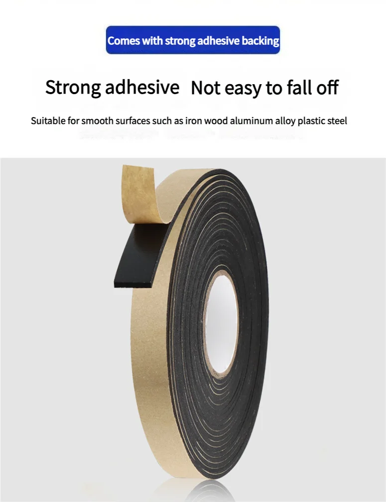 Black Soundproof Foam Tape for Single-Sided Sound Insulation, Shock Absorption and Door and Window Joint Filling