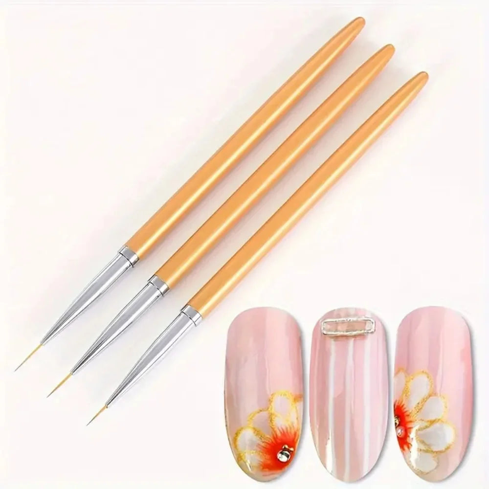 LINMANDA 3 Pcs Nails Art Liner Brushes Nails Painting Brush Nails Art Brushes Nails Art Drawing Pen Manicure Tool For Salons