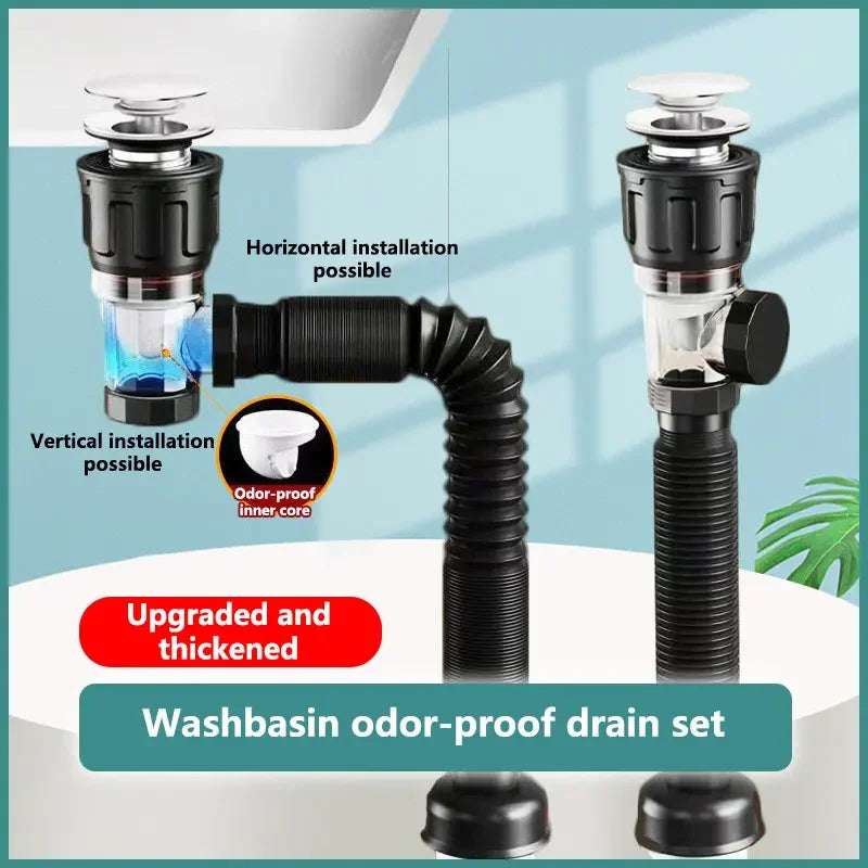 Flip Stainless Steel Washbasin Washbasin Sink Wall Drainage Pipe Kitchen Bathroom Universal Accessories Anti Odor Drainage Pipe