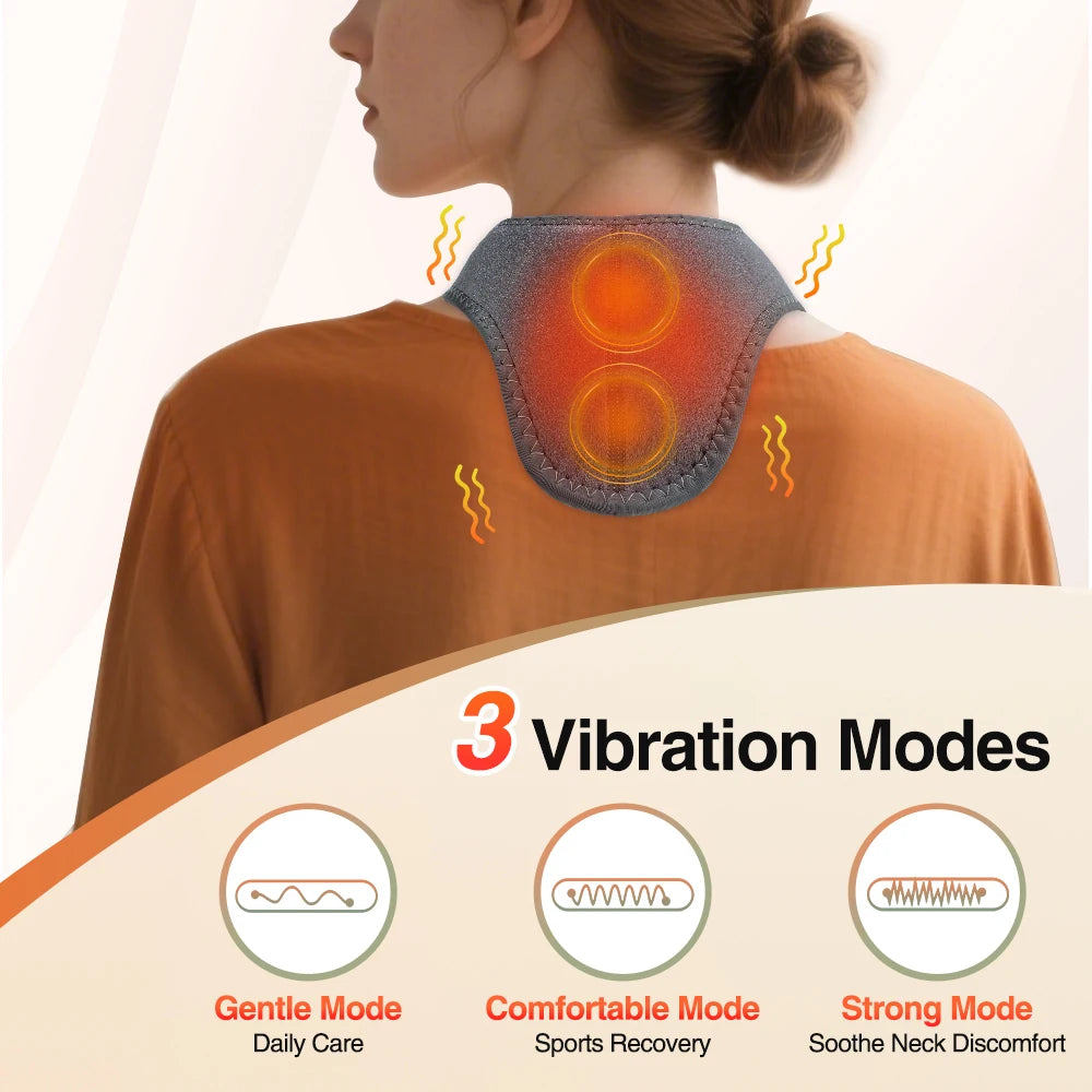Wireless Neck Heating Pad Electric Vibration Massage Heated Neck Wrap for Neck & Shoulder Rechargeable Neck Warmer Portable
