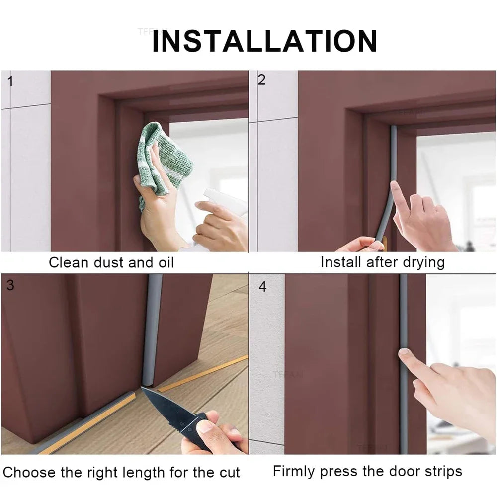 5m/10m Weather Stripping Door Seal Strip Type D Self-adhesive Draft Stopper Tape Window Insulation Noise Rubber Sealing Strip
