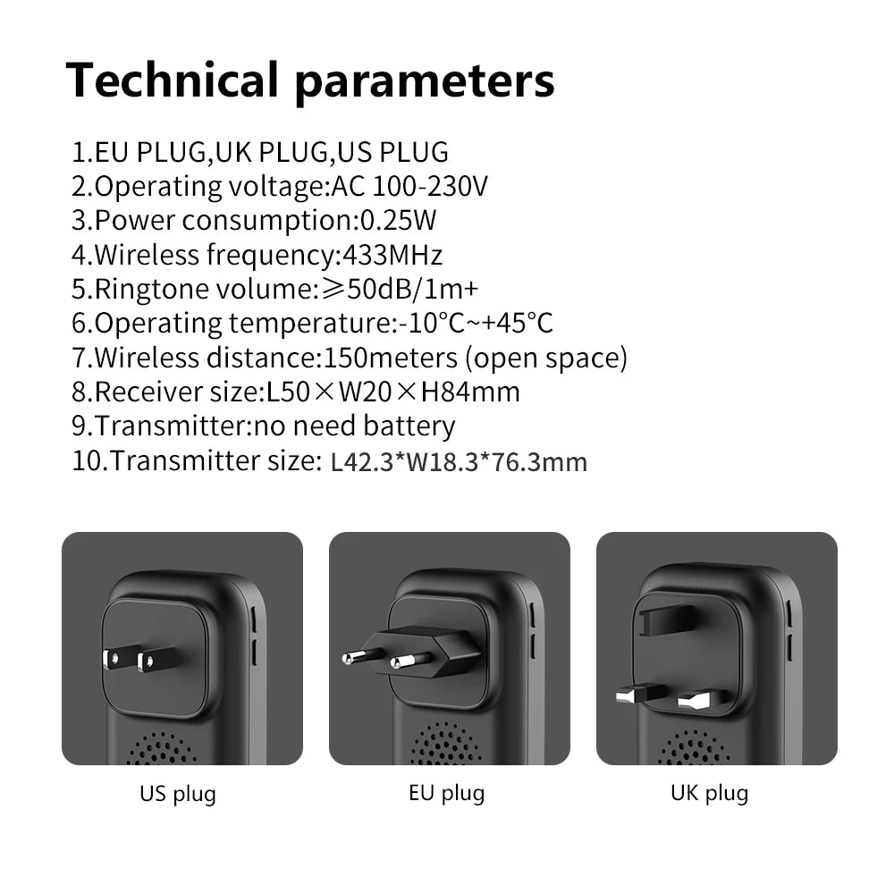 Outdoor Waterproof Long-Distance Self Powered Wireless Doorbell Without Battery Household RF433 Kinetic Door Bell