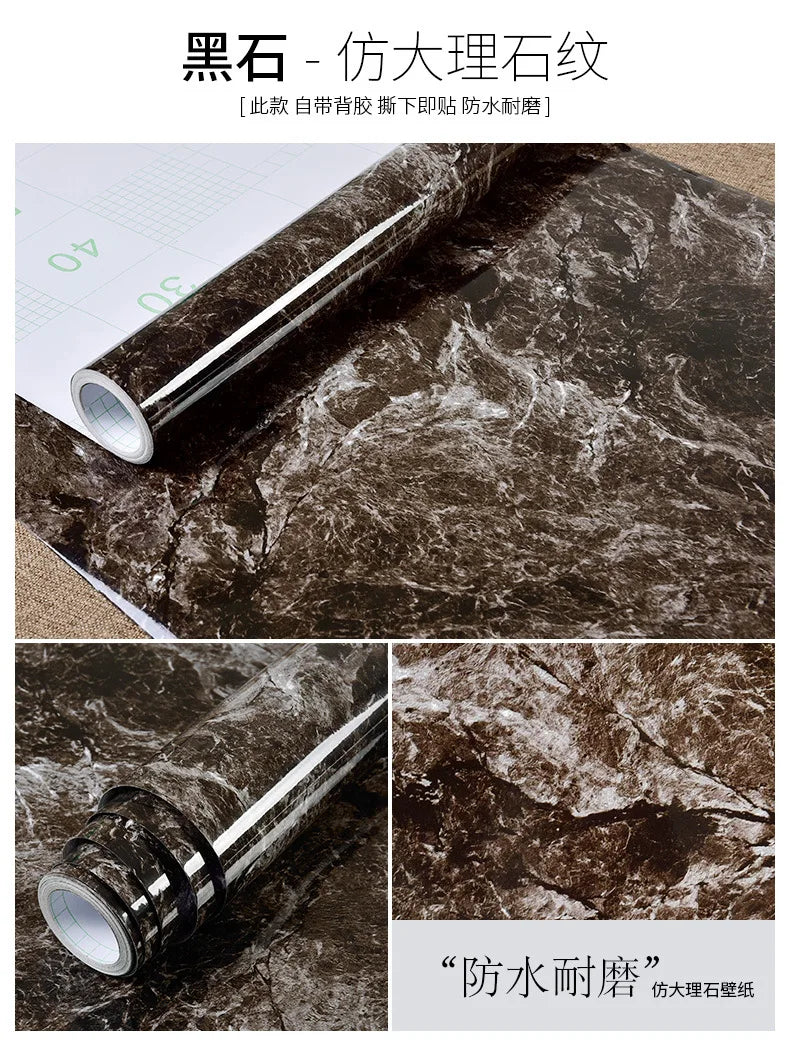60cm Kitchen oil sticker self-adhesive marble pattern waterproof cabinet stove countertop wallpaper desktop bathroom renovation