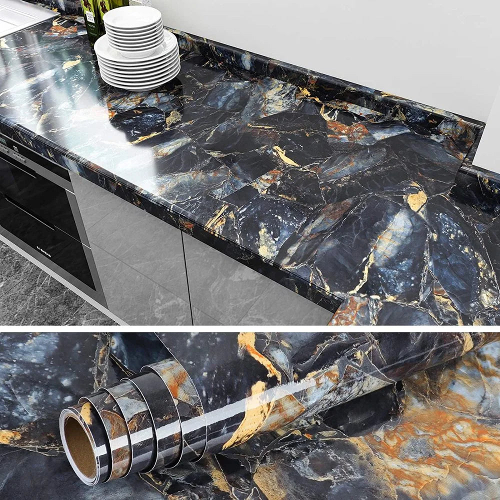 60cm Kitchen oil sticker self-adhesive marble pattern waterproof cabinet stove countertop wallpaper desktop bathroom renovation