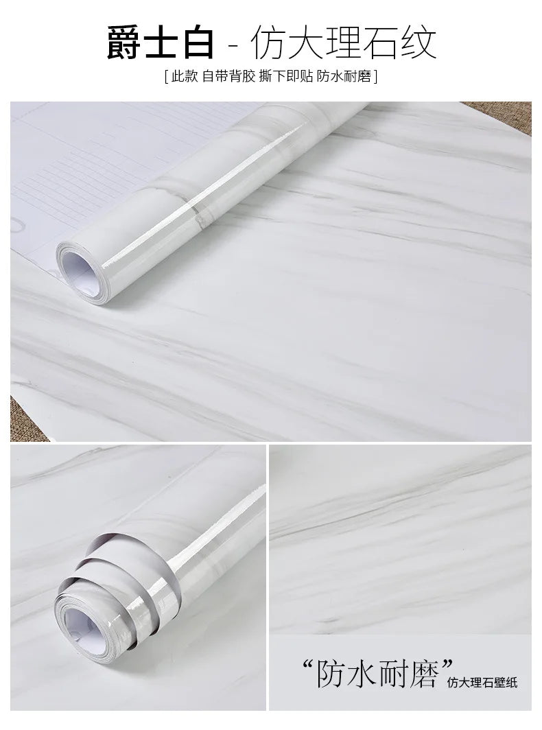 60cm Kitchen oil sticker self-adhesive marble pattern waterproof cabinet stove countertop wallpaper desktop bathroom renovation