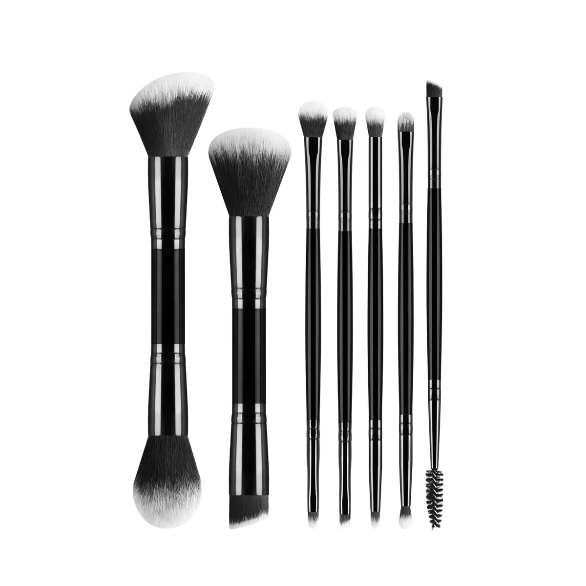 7 double-ended makeup brushes, loose powder brush, foundation brush, eyeshadow brush, eyebrow brush, soft hair beauty tool.