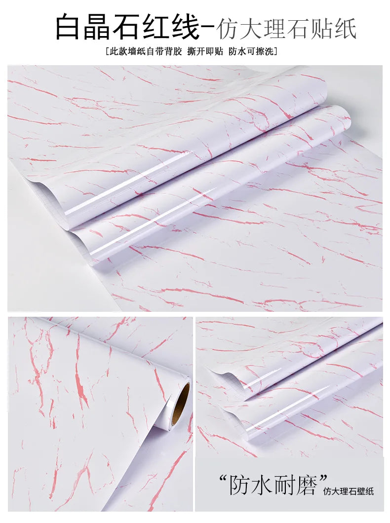 60cm Kitchen oil sticker self-adhesive marble pattern waterproof cabinet stove countertop wallpaper desktop bathroom renovation