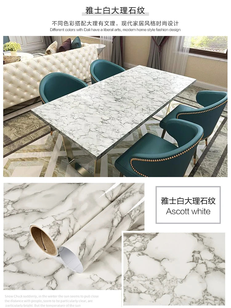 60cm Kitchen oil sticker self-adhesive marble pattern waterproof cabinet stove countertop wallpaper desktop bathroom renovation