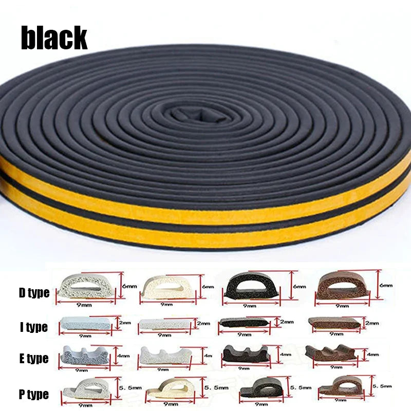 5m/10m Weather Stripping Door Seal Strip Type D Self-adhesive Draft Stopper Tape Window Insulation Noise Rubber Sealing Strip