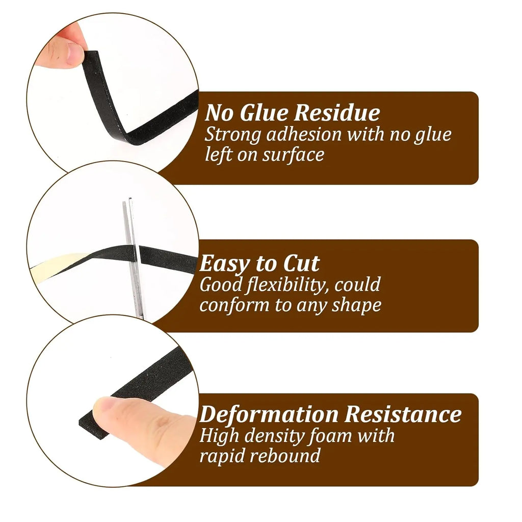 Black Soundproof Foam Tape for Single-Sided Sound Insulation, Shock Absorption and Door and Window Joint Filling
