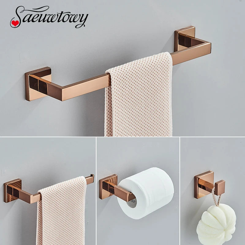 Rose Golden Accessories Set Wall-mounted Stainless Steel Clothes Hook Toilet Paper Holder Towel Bar Bathroom Hardware