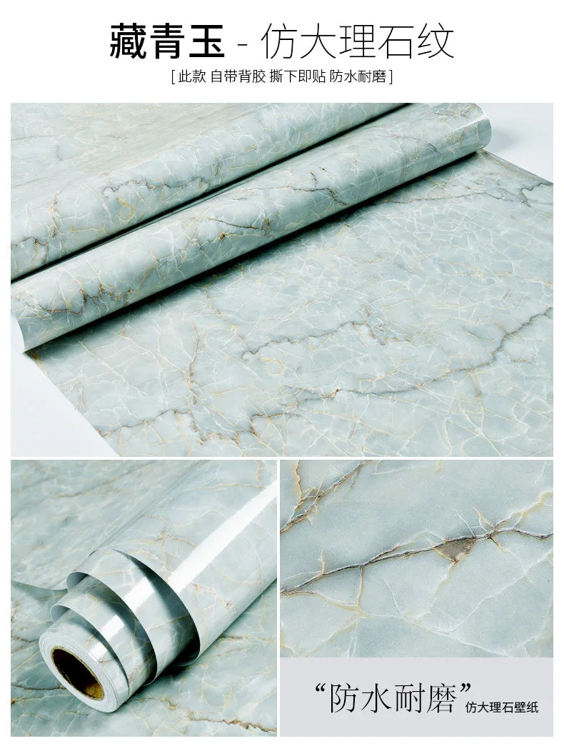 60cm Kitchen oil sticker self-adhesive marble pattern waterproof cabinet stove countertop wallpaper desktop bathroom renovation
