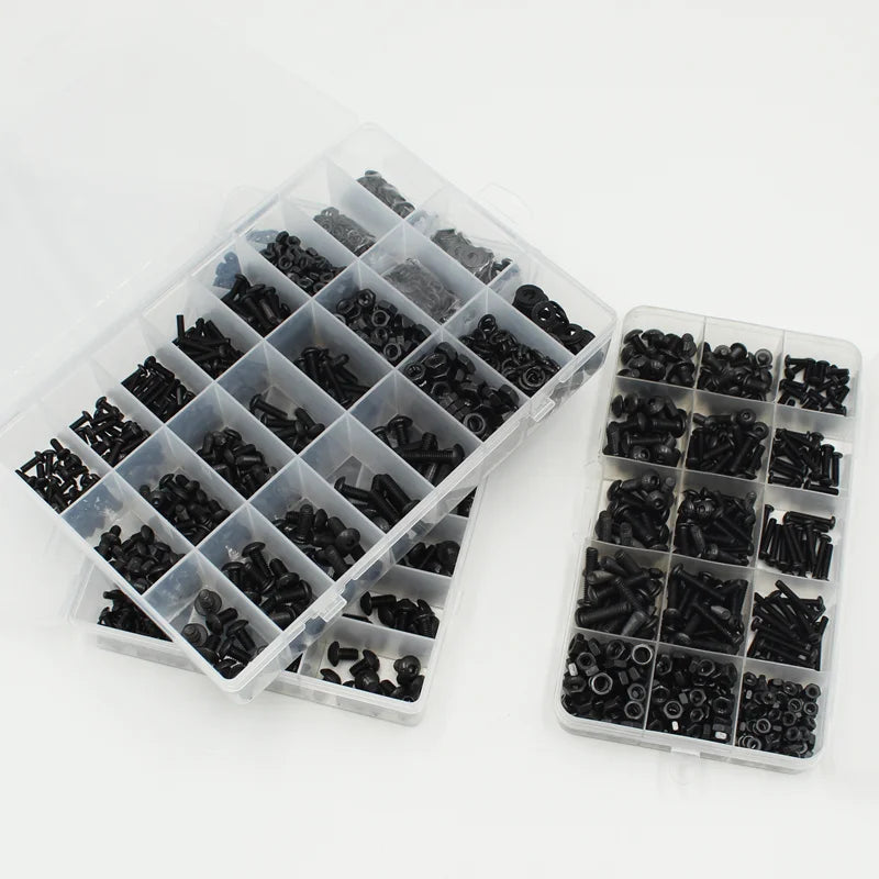 2510 to 142 Round Hex Cap Screw Kit M2 M2.5 M3 M4 M5 M6 Black 10.9 Grade Socket Button Head Allen Drive Machine Screws Bolt ISO7