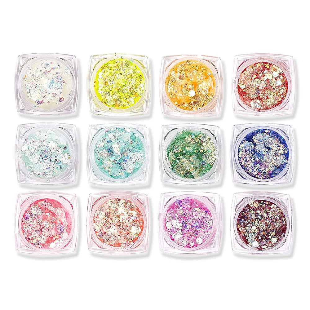 12 Colors Glitter Gel Makeup Glow in The Dark Body Glitter Gel UV Face Glitter for Women Festival Party Glitter Makeup Gel