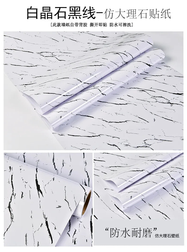 60cm Kitchen oil sticker self-adhesive marble pattern waterproof cabinet stove countertop wallpaper desktop bathroom renovation