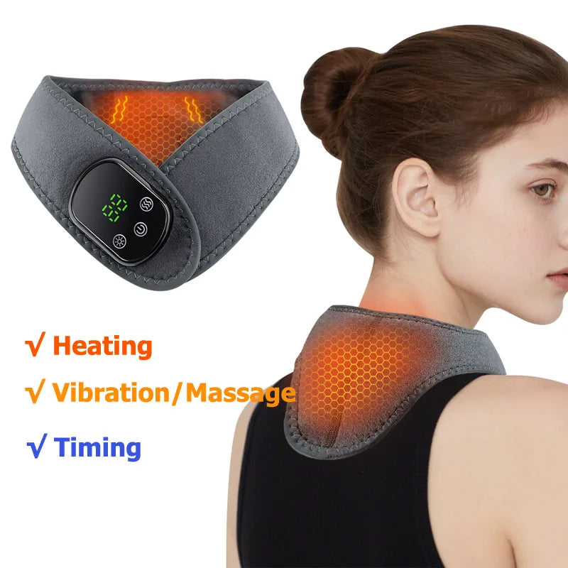 Wireless Neck Heating Pad Electric Vibration Massage Heated Neck Wrap for Neck & Shoulder Rechargeable Neck Warmer Portable